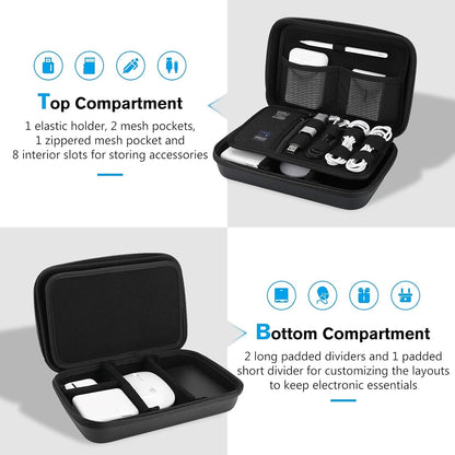 ProCase Hard Travel Electronic Organizer Case for MacBook Power Adapter Chargers Cables Power Bank Apple Magic Mouse Apple Pencil USB Flash Disk SD Card Small Portable Accessories Bag â€“Black
