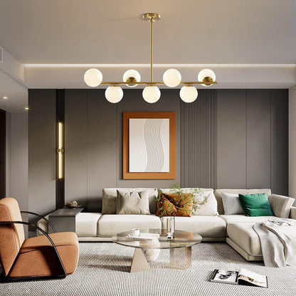 KCO Modern Gold Chandeliers Brushed Brass Ceiling Pendant Light Globe Glass Hanging Light for Dining Room Living Room Bedroom (7-Light)