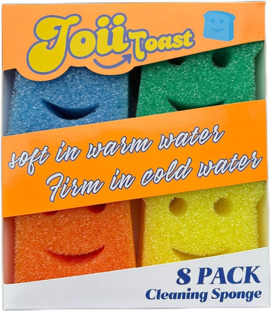 8 -Pack Single-Layer Kitchen Dish Scrub Sponges,Colorful Toast-Shaped with Smiley Faces,Fun Cleaning with Daddy Mommy,Non-Scratch,Home Essentials,Cleaning Supplies,Esponjas para Lavar platos