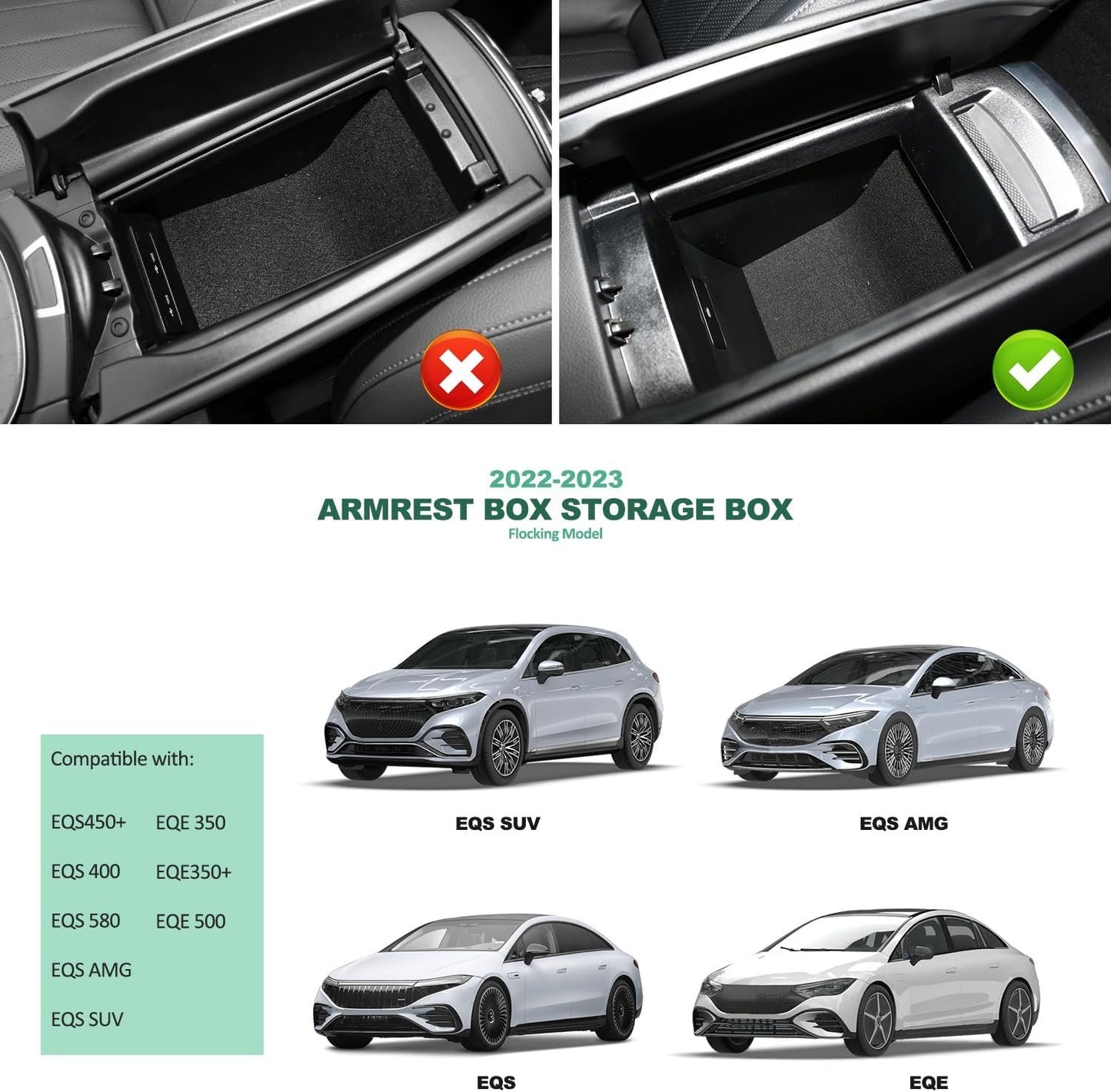 yboueo For Benz EQE EQS Center Console Organizer Trayï¼ŒArmrest Storage Box Compatible with Mercedes Benz EQE350 EQE350+ EQE500 EQS 400 450+ 580 AMG 2023+Interior Accessory