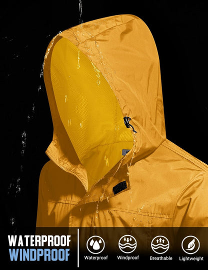 COOFANDY Men Rain Jacket Waterproof With Hood Lightweight Packable Raincoat Windbreaker For Cycling Golf Travel Fishing