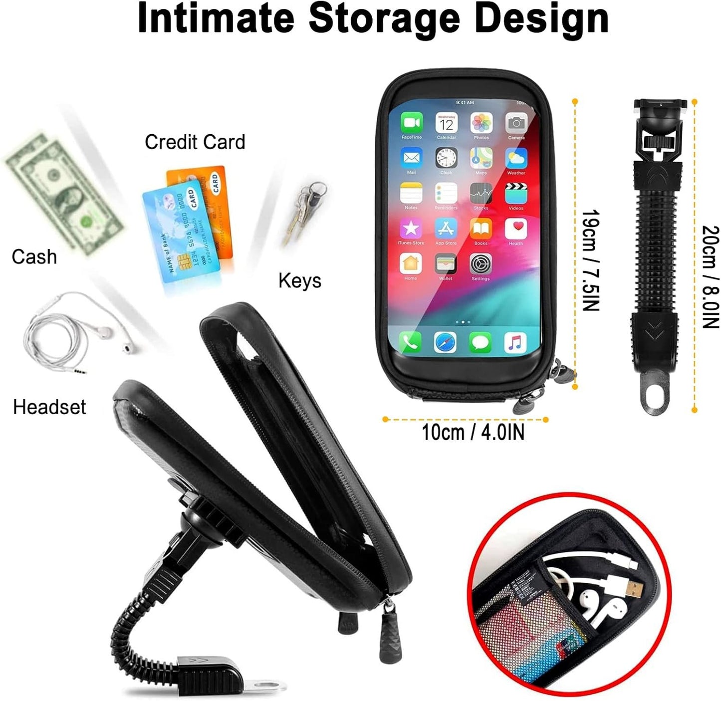 ENOENO Motorcycle Smartphone Holder Waterproof 360 Degrees Mobile Phone Holder for Motorcycle with Rain Cover for Mobile Phone Holder Motorcycle Rearview Mirror Up to 6.7 Inches