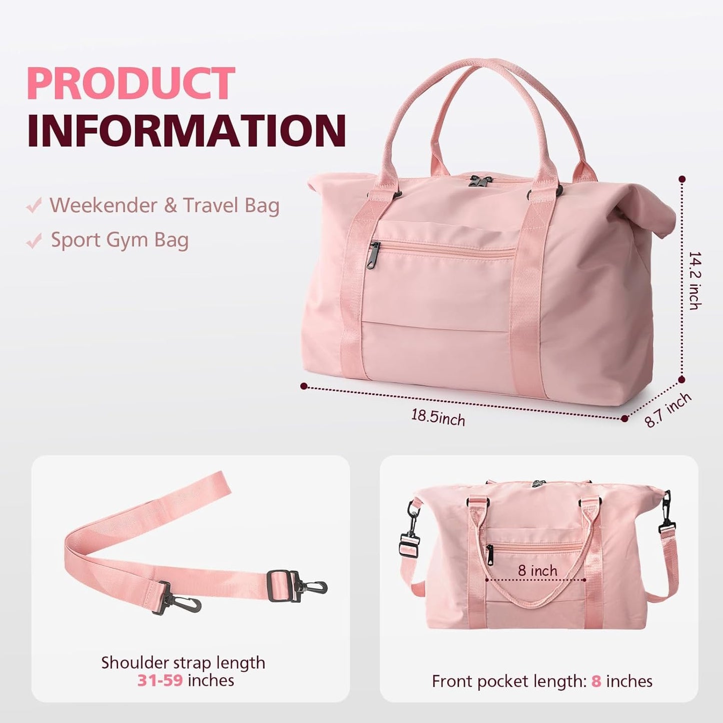 EASYFUN Travel Duffle Bag, Waterproof Weekender Carry On Tote Bags for Women, Men, Hospital Bag, Overnight Bag Luggage with Trolley Sleeve