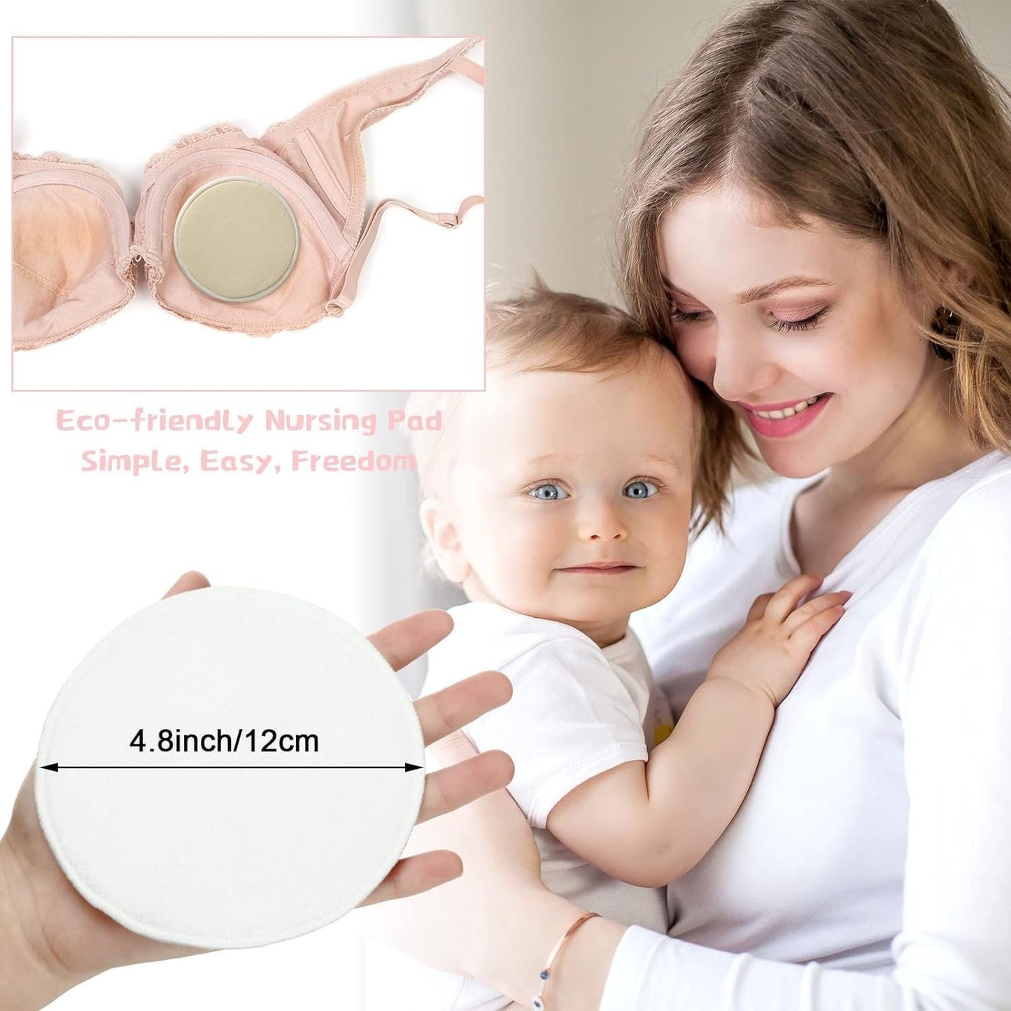 ZONEY 12Pcs Reusable Breast Pads, Bamboo Nursing Pads with Wet and Laundry Bag Floral Nipple Pads Breastfeeding, Nursing Pad Absorbent Pads for Breastfeeding Maternity (Flower)