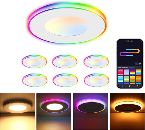 [6 Pack] CLOUDY BAY 3 Inch RGB Smart Recessed Lighting with Gradient Accent Light and Night Light,2700K~6500K,7W Recessed Lights Ultra-Thin Downlight Compatible with Alexa and Google Home Assistant