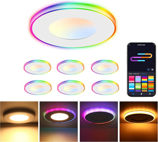 [6 Pack] CLOUDY BAY 3 Inch RGB Smart Recessed Lighting with Gradient Accent Light and Night Light,2700K~6500K,7W Recessed Lights Ultra-Thin Downlight Compatible with Alexa and Google Home Assistant