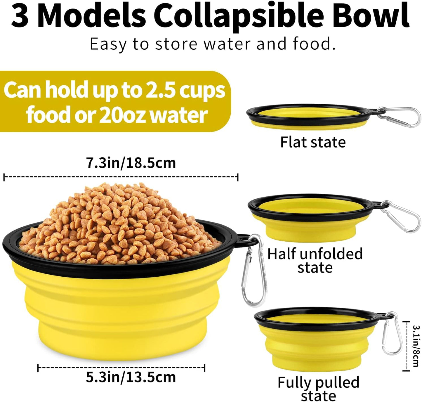 Collapsible Dog Bowls-2 Pack Large Size for Large/ Medium Dogs, Dog Travel Water Bowl, Dog Cat Portable Water Bowl, Dog Pet Feeding Watering Dish Outdoor Hiking Parking Traveling with 2 Carabiners