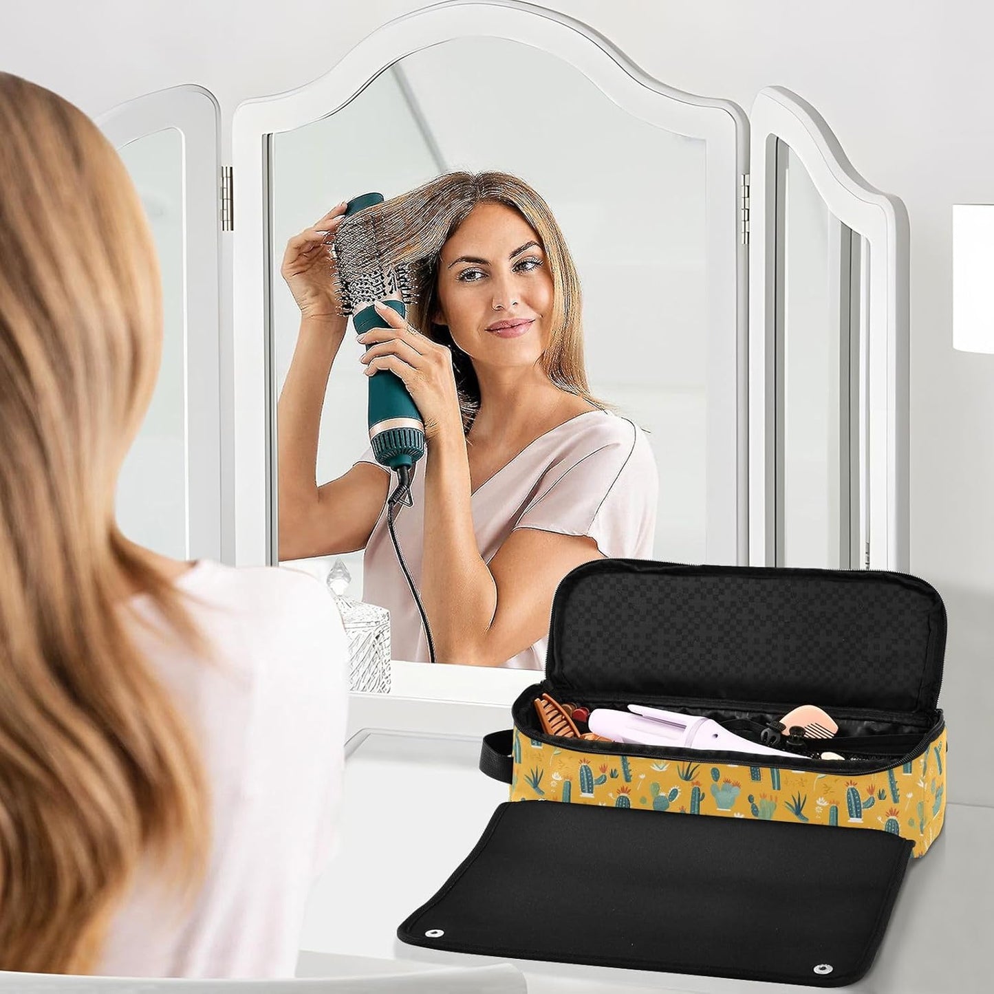 Borsa da viaggio per strumenti per capelli gialli con tappetino rimovibile resistente al calore per ferro arricciacapelli borsa da viaggio per utensili caldi e accessori per la cura dei capelli