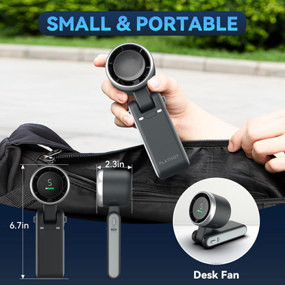Portable Handheld Turbo Fan, PlayHot 5 Gear Wind Hand Fan, 4000mAh Battery Personal Fans Portable Rechargeable, 20 Hours Pocket Fan, 3 IN 1 Hand Held Fan, Portable Fan for Travel/Outdoor/Indoor(Black)