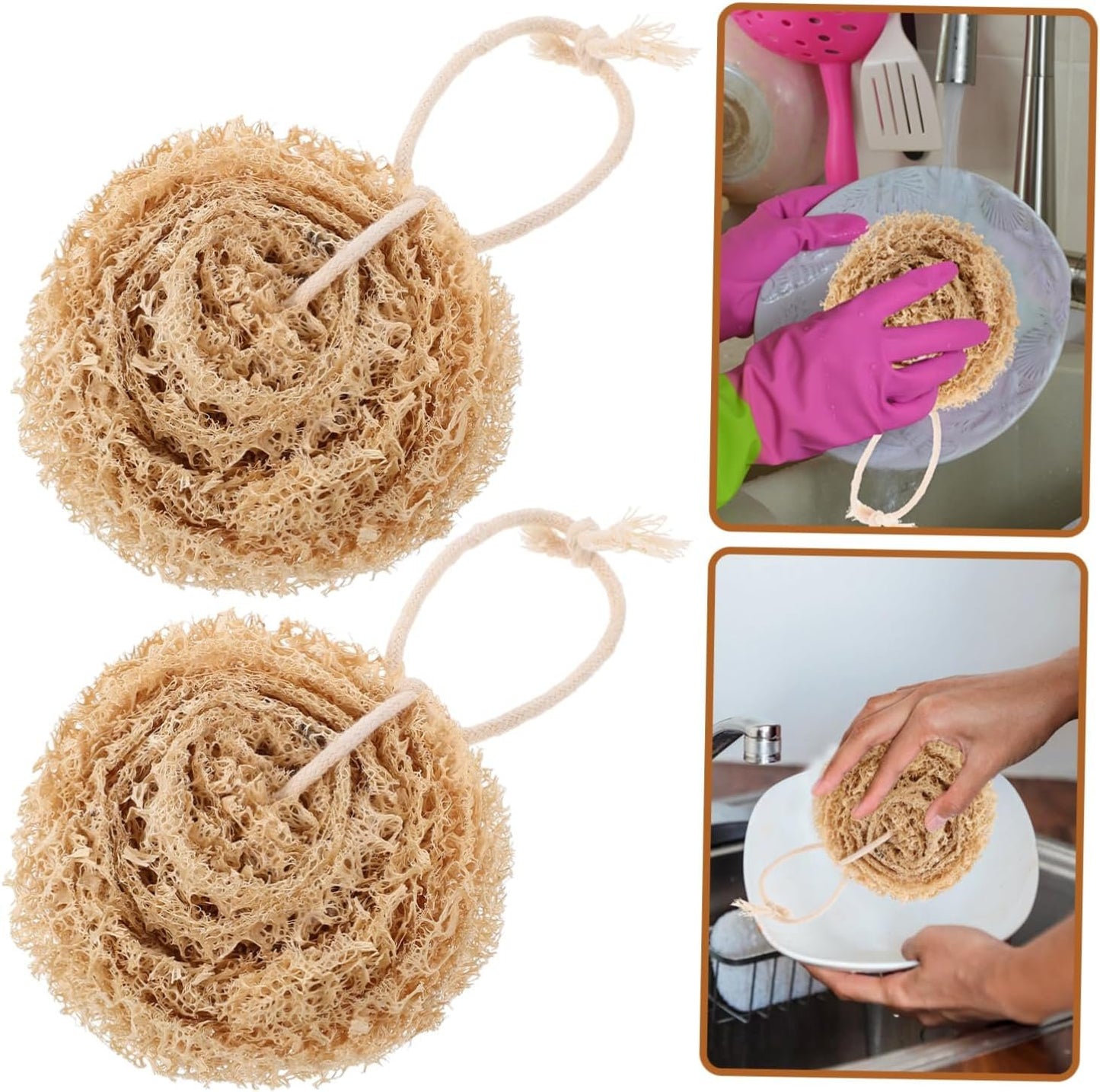 SAFIGLE 1set Natural Loofah Dish Sponge Soft Lightweight Multi Functional Kitchen Scrubber for 4pcs