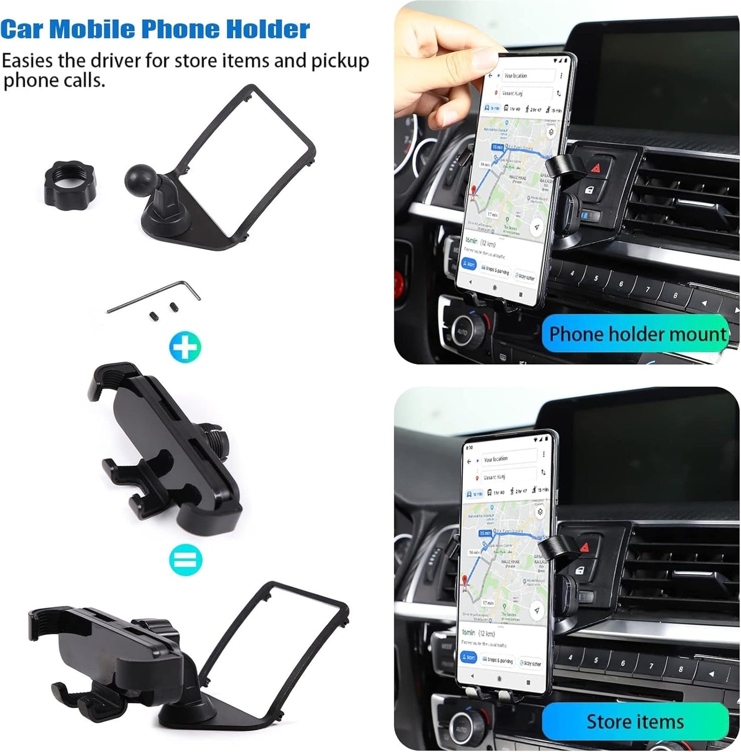 DIYUCAR Car Phone Holder for BMW 1 2 3 4 F20 F21 F22 F30 F31 F32 F33 F36 2013-2019 Black