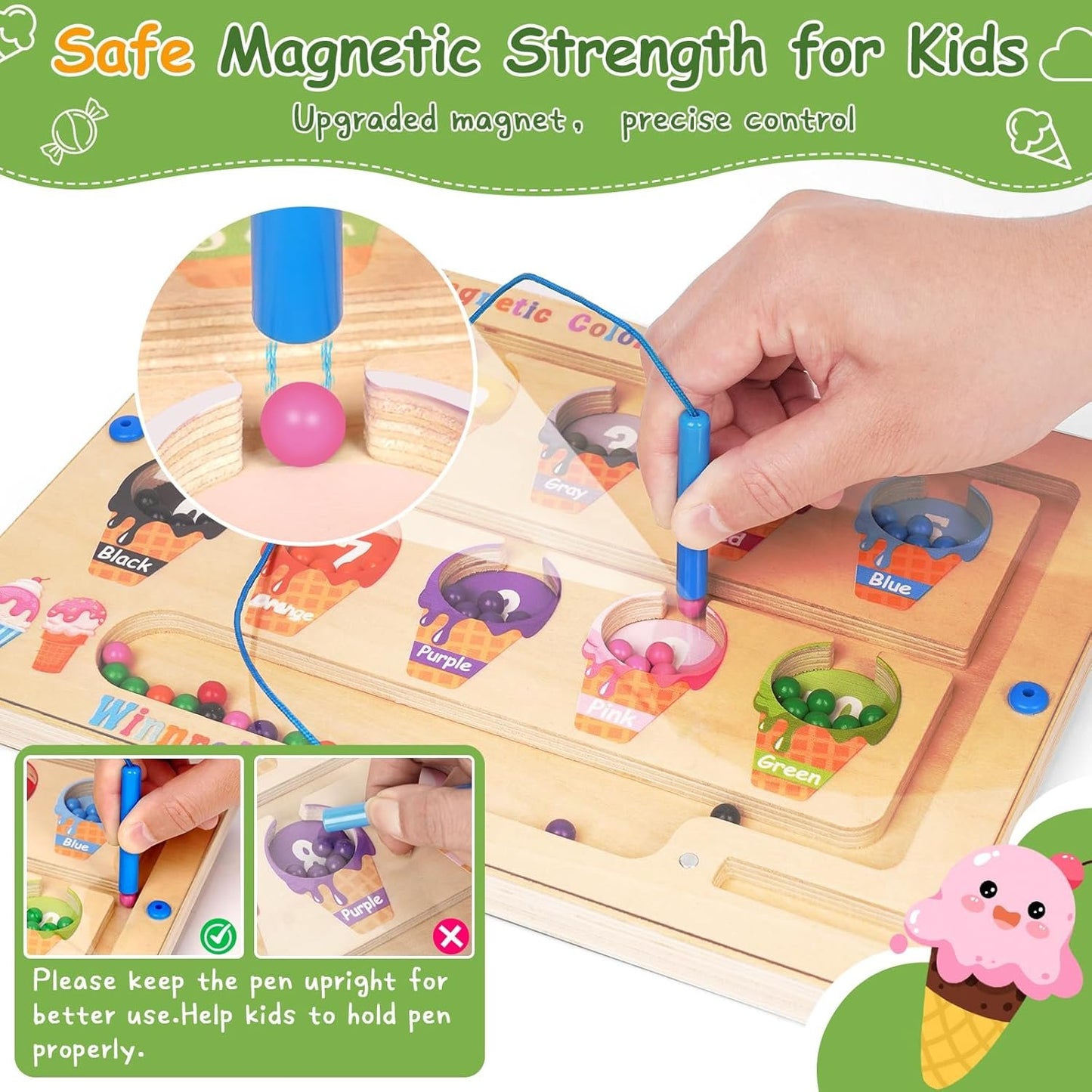 2 in 1 Double Side Magnetic Color Number Alphabet Maze Board, Montessori Toys 1-3 3-5 Year Old, Wood Educational Puzzle Learning Counting Matching Toy, Gifts for Toddler Kid Girls Boys 3 4 5