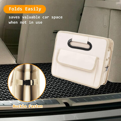 Ruaizel Car Trunk Organizer, Collapsible Car Boot Storage, Water-Resistant Car Organizer, Multi Compartment Car Organiser, Boot Storage Organiser with Reinforced Handles (Beige)