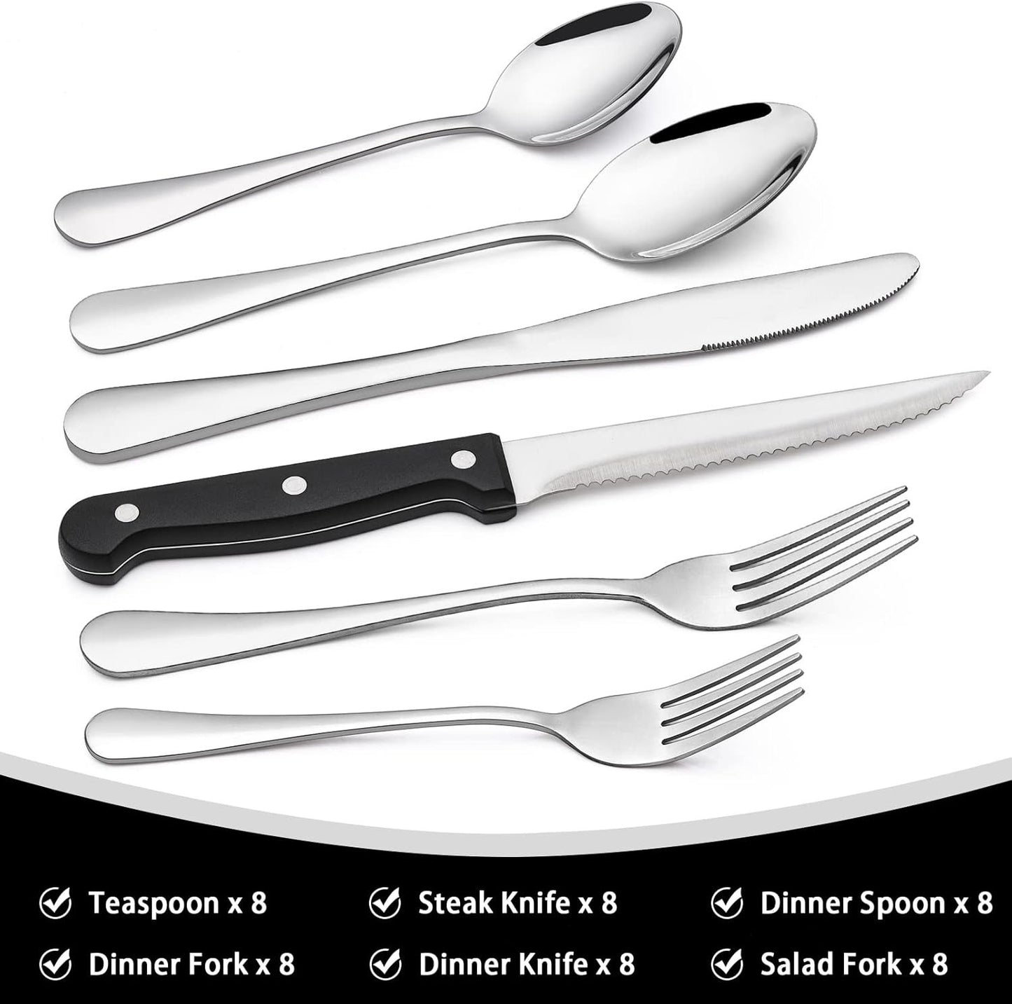 48-Piece Silverware Set with Steak Knives, Flatware Set for 8, Food-Grade Stainless Steel Tableware Cutlery Set, Utensil Sets for Home Restaurant, Mirror Finish, Dishwasher Safe
