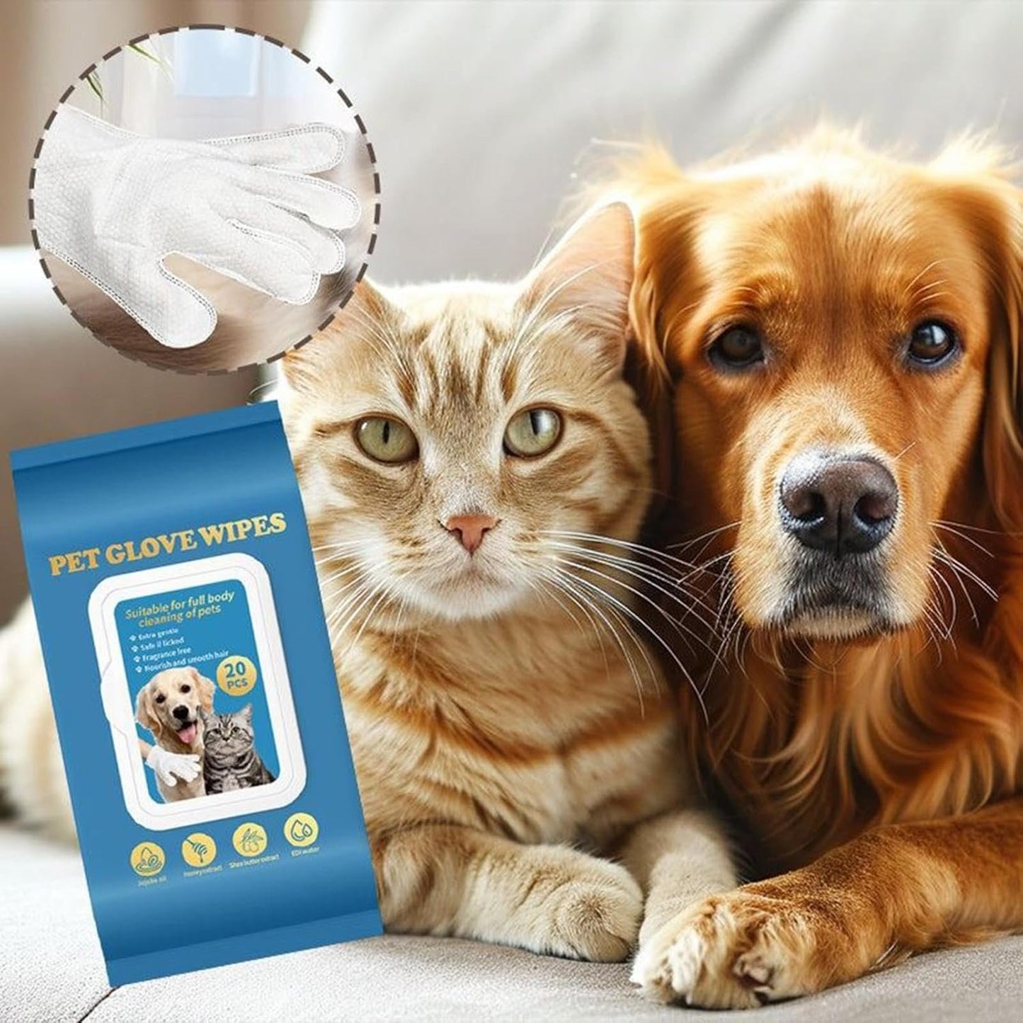 Pet Glove Wipes for Dogs,20X Cat Cleaning Gloves - Comfortable Waterless Washer Brush for Daily Care, Washing Grooming Bathing, Paw Hygiene