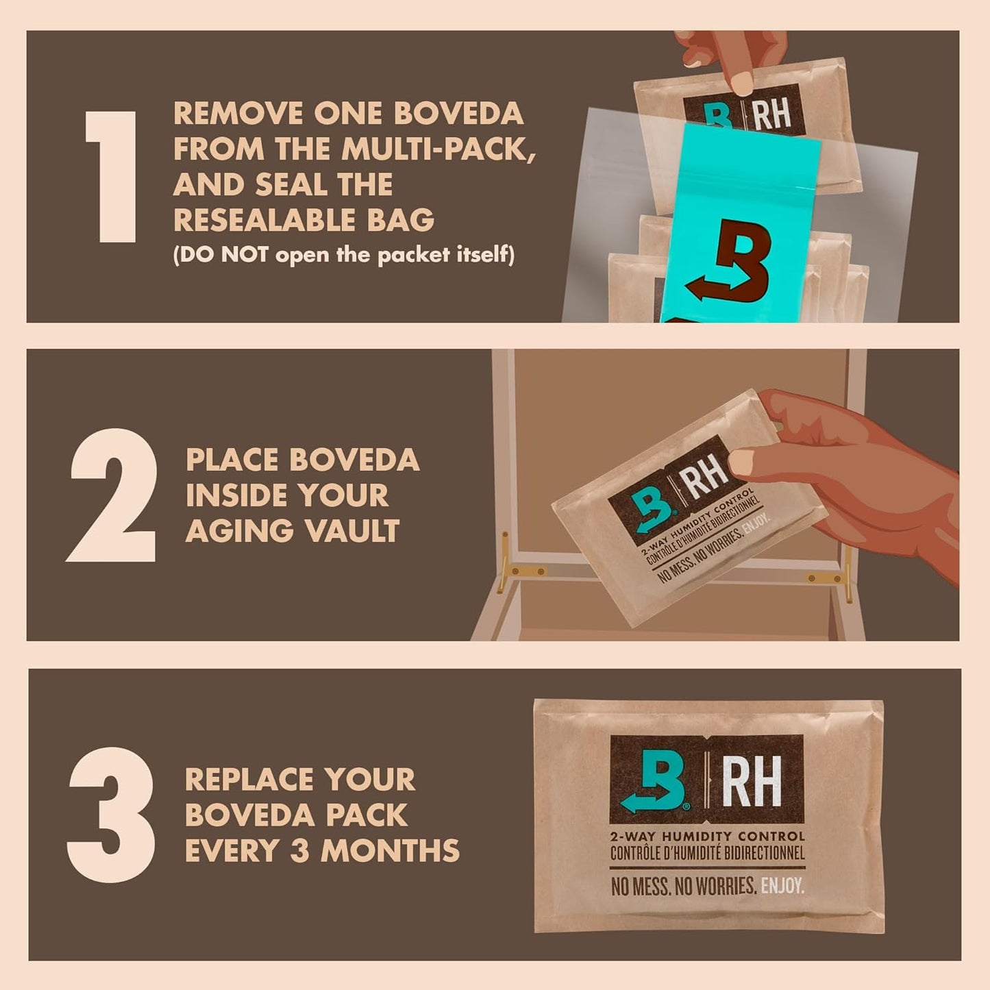 Boveda 65% RH 2-Way Humidity Control | Size 60 for Use with Every 25 Cigars a Humidor Can Hold | Patented Technology for Humidors | 4-Count Resealable Bag