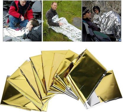 5Pcs Emergency Survival Blanket, Thermal Foil Space Blankets Outdoor Waterproof Reflective Blanket Emergency Sleeping Bag Tent Rescue First Aid Supplies for Camping/Hiking/Earthquake(Gold)