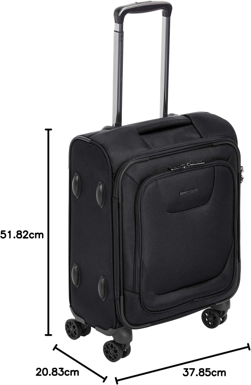 Amazon Basics 20-Inch Carry On Luggage, Softside Suitcase With TSA Lock, 8 Spinner Wheels, Front Exterior Pocket, 3 Interior Pockets For Dry and Damp Clothes/Towels Separately, Black