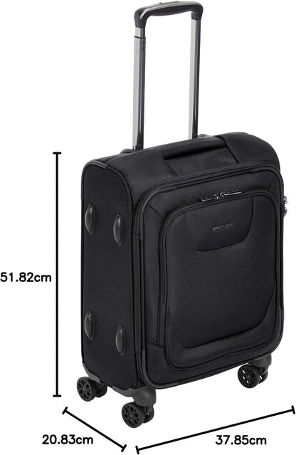 Amazon Basics 20-Inch Carry On Luggage, Softside Suitcase With TSA Lock, 8 Spinner Wheels, Front Exterior Pocket, 3 Interior Pockets For Dry and Damp Clothes/Towels Separately, Black