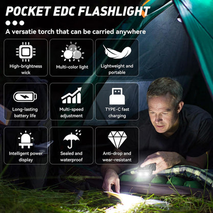 DESINO Mini Keychain EDC Flashlight Rechargeable, 1000 High Lumens Super Bright Flash Lights Small Portable Tactical Pocket Torch with Magnet & Clip, 8 Modes,USB C Ipx65 Waterproof (Black)