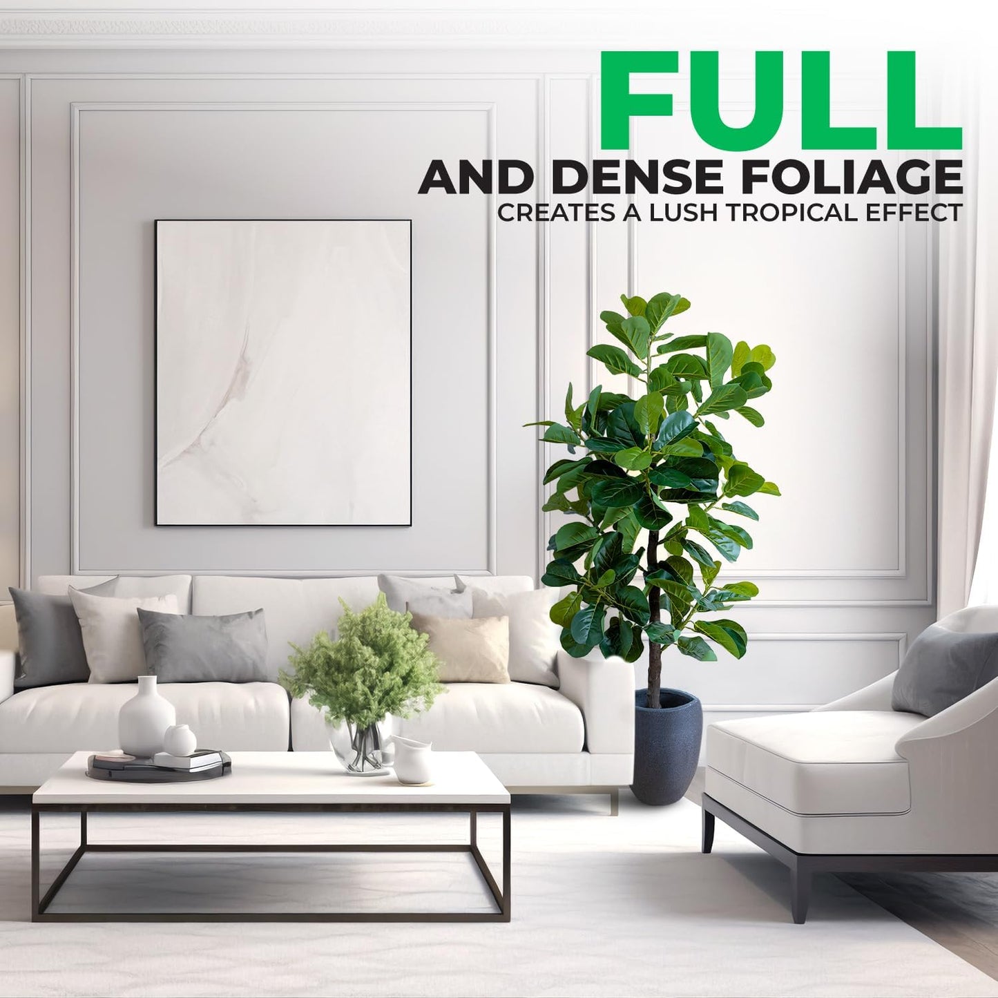 EcoFaux Artificial Fiddle Leaf Fig Tree 160CM Tall, Decorative Faux Plant, Fake Ficus lyrata Silk Trees, Artificial Plants for Home Decor in Office Corner Living Bedroom Kitchen Dining Room