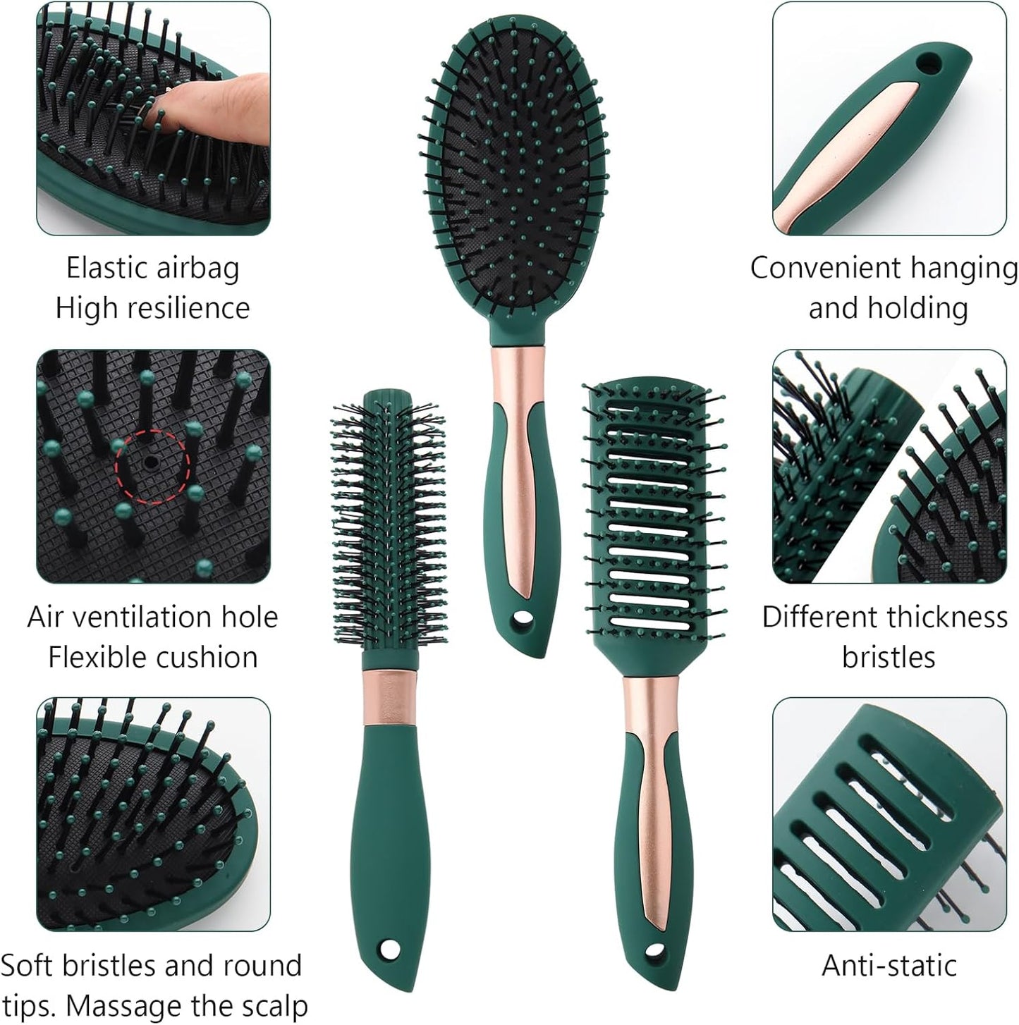 Hair Brush Set for Women Antistatic Massage Oval Air Cushion Hair Brush Round Detangling Hair Brush with Long Handle for Wet and Dry Men
