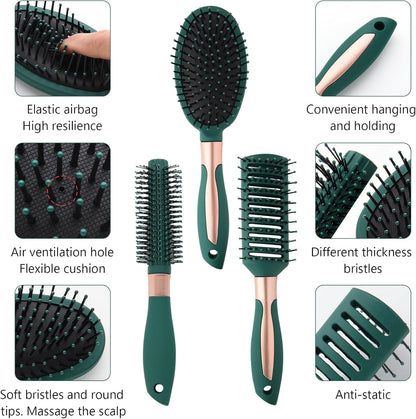 Hair Brush Set for Women Antistatic Massage Oval Air Cushion Hair Brush Round Detangling Hair Brush with Long Handle for Wet and Dry Men