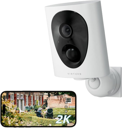 virtavo 2K Security Camera Outdoor Wireless WiFi, 2K Night Vision QHD, Outdoor/Indoor Camera, Rechargeable Battery for Home Surveillance,PIR Motion Detection,Siren Alarm,2-Way Audio, Cloud/SD