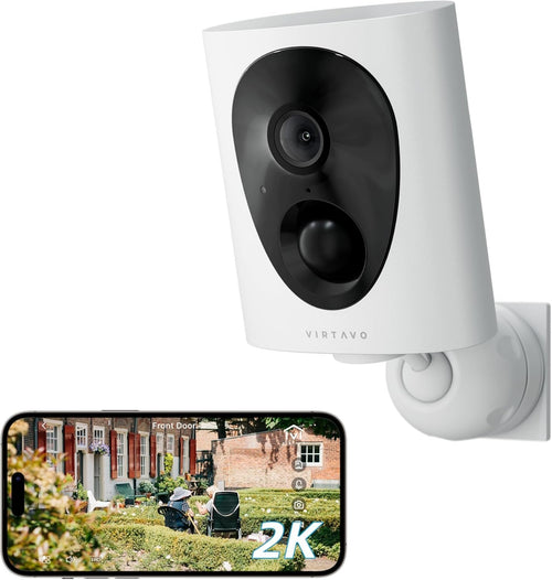 virtavo 2K Security Camera Outdoor Wireless WiFi, 2K Night Vision QHD, Outdoor/Indoor Camera, Rechargeable Battery for Home Surveillance,PIR Motion Detection,Siren Alarm,2-Way Audio, Cloud/SD