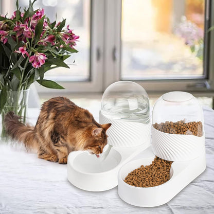 Hacaroa 2 Pack Automatic Cat Feeder and Water Dispenser, 2 L Gravity Pet Food Feeder and Waterer Set, Self Feeding Dog Bowl for Small Pets, Puppy, Kitten, 100% BPA-Free, Easily Clean, White