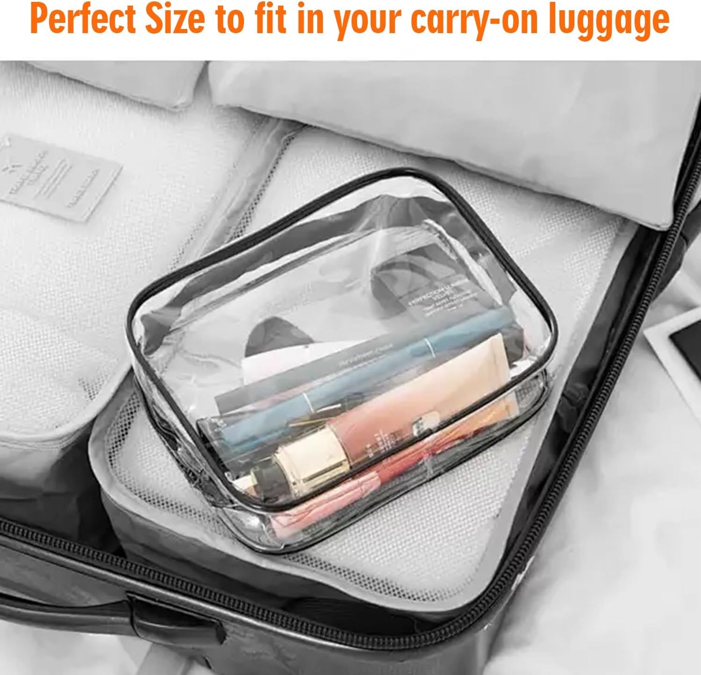 TSA Toiletry Bag -3 Pack Clear Makeup Bag Quart Size Bags, H HOME-MART Travel Makeup Cosmetic Bag for Women, Carry on Airport Airline CompliantBag