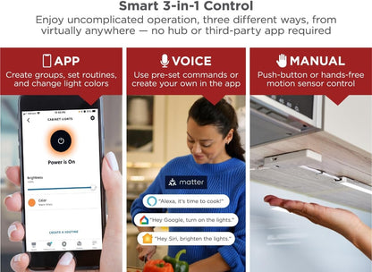 BLACK+DECKER Professional Push Wire® Matter Certified Smart Under Cabinet Lighting Kit, Adjustable White and RGB LEDs, Works with Alexa, Apple Home, Google Home, (6) 12" Bars