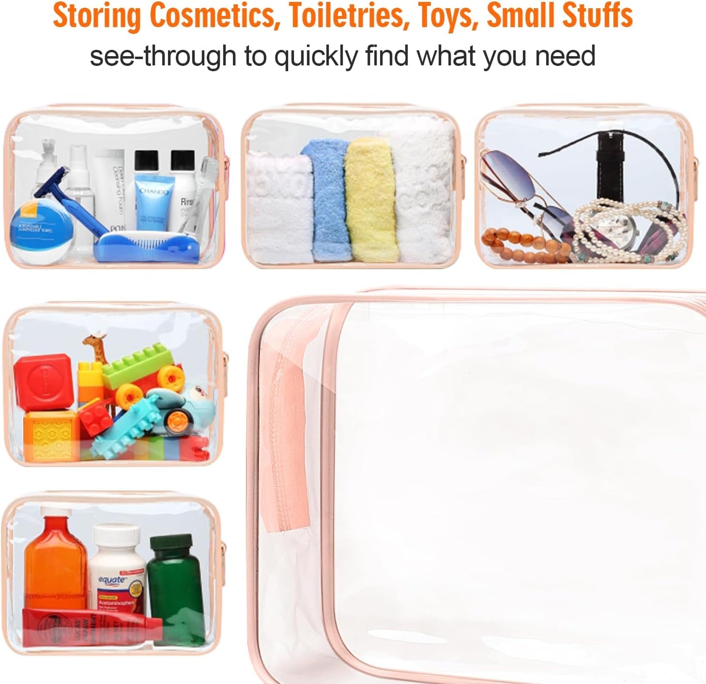 TSA Toiletry Bag -2 Pack Clear Makeup Bag Quart Size, H HOME-MART Travel Makeup Cosmetic Bag for Women, Carry on Airport Airline Compliant Bags BK