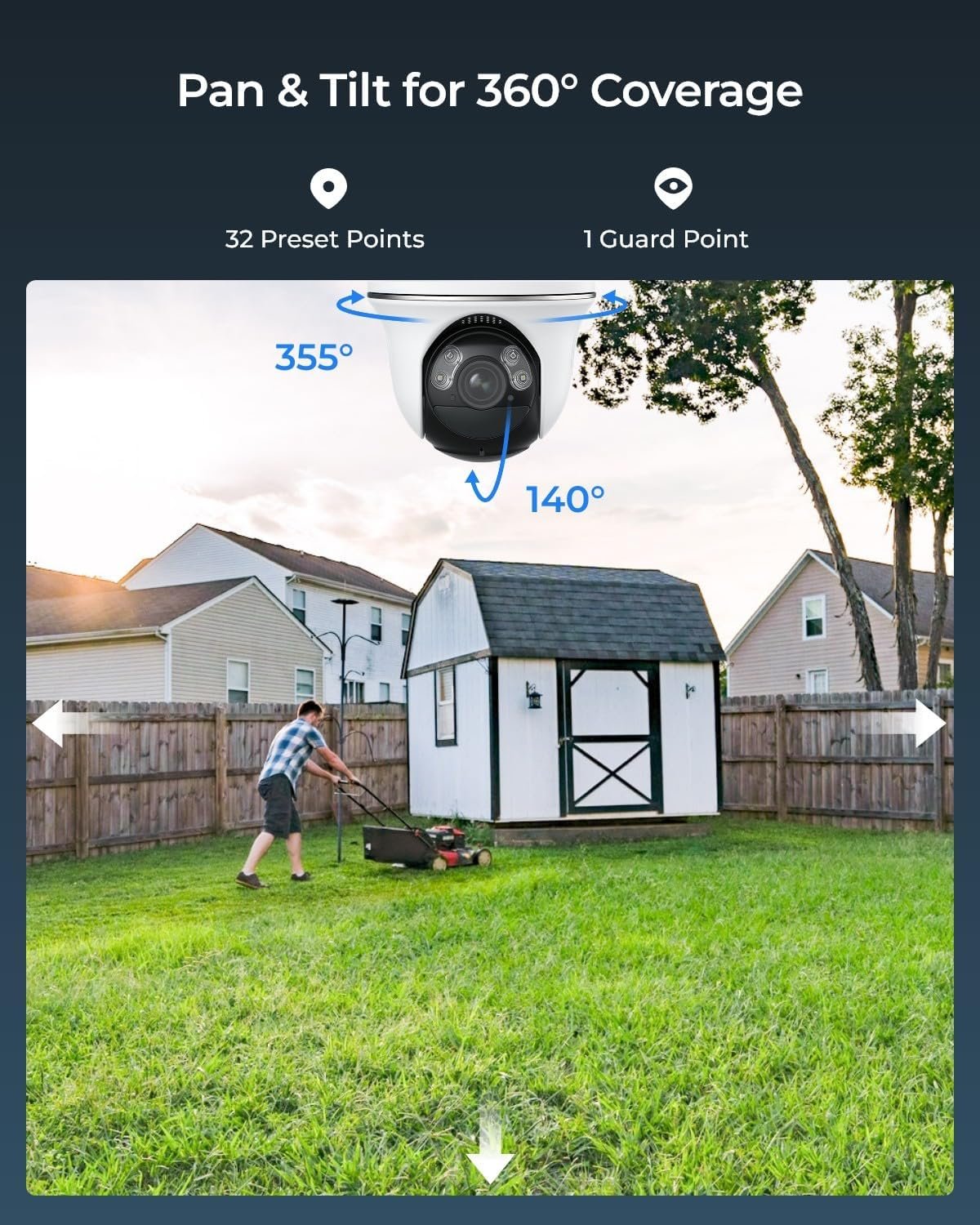 REOLINK First 4K Solar Security Camera Wireless Outdoor, Argus PT 3W Sun-Powered Panel, 360Â° Pan Tilt Battery Cam with 8MP Color Night Vision, 2.4/5 GHz Wi-Fi, No Monthly Fee