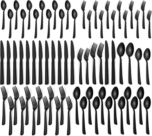 Yoehka 40 Pieces Black Silverware Set, Premium Stainless Steel Flatware Set for 8, Mirror Polished Tableware Cutlery Set for Home & Restaurant, Utensil Set Include Knife/Spoon and Fork, Dishwasher