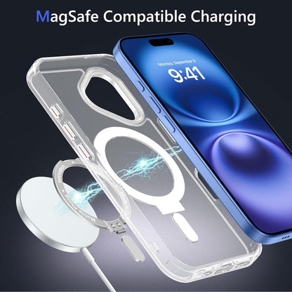 GUAGUA Magnetic for iPhone 16 Case with Kickstand, [Compatible with MagSafe] Phone Case Magnetic Anti-Slip Sturdy Stand Anti-Yellowing Matte Back Cover, Phone Case 6.1" with Ring Holder Clear