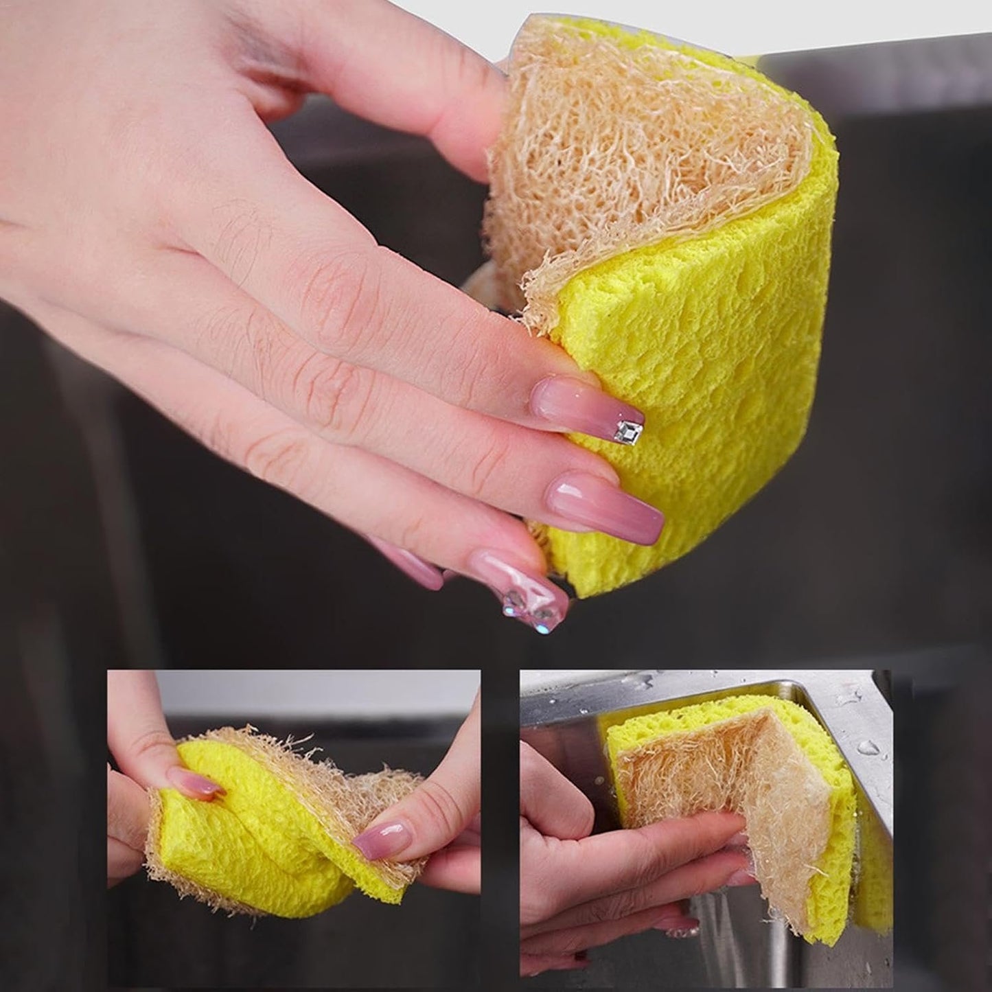 Natural Eco Dishwasher Sponges - Non-Scratch Scrub Sponge | Washing Up Sponges Scrubs | Friendly Sponges For Dishes | Kitchen Scrubbing Sponges | Multipurpose Cleaning Sponge | Reusable Kitchen Sponge