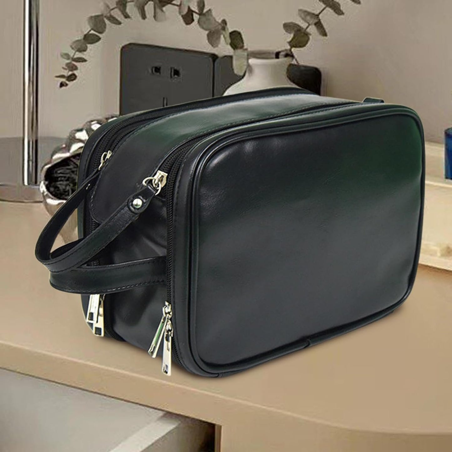 Hygiene Bag for Men | Portable PU Men Toiletry Bag | Reusable Men Cosmetic Bag, Toiletry Organizer, Large Travel Toilet Bags for Men Travelling, Black, Refer to description, Unisex