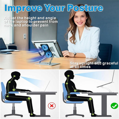 Adjustable Laptop Stand & Cooling Pad with Fan USB Hub Compatible with 10 to 15 Inches Notebook Computer, Ergonomic Computer Riser for Desk, Laptop Radiator-White