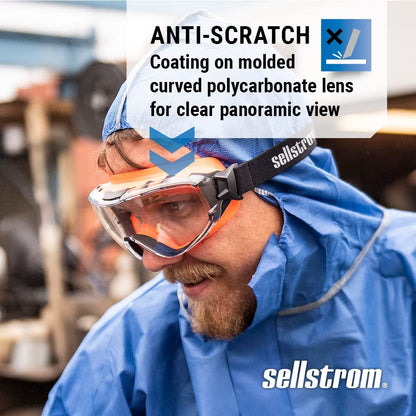 Sellstrom GM510 Safety Goggles - Anti-Fog, Anti-Scratch Eye Protection Goggles for Men & Women - FR Strap, Fits Over Most Glasses, ANSI Z87.1 - Clear Lens