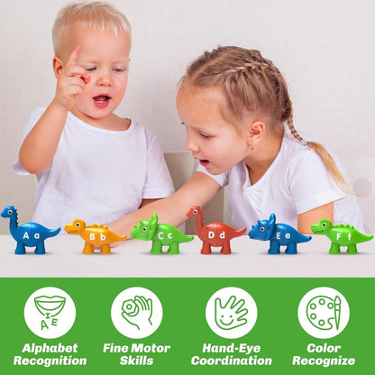 Learning Toys for 2 3 4 5 Year Old, 26PCS Dinosaur Alphabet Learning Toys with Uppercase and Lowercase,Preschool Activities Montessori Fine Motor Toys for Toddlers Kids Age 18M+ Boys Girls Gift