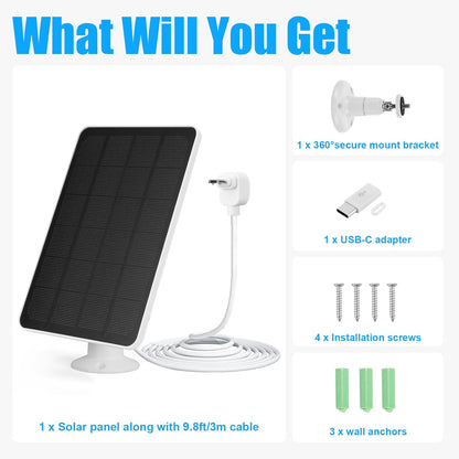 AZURAOKEY Solar Panel Charger Compatible with Arlo Essential Spotlight/XL Spotlight, 4W/6W Arlo Essential Solar Panel Charger, Waterproof with 9.8ft Micro USB Cable & Wall Mount