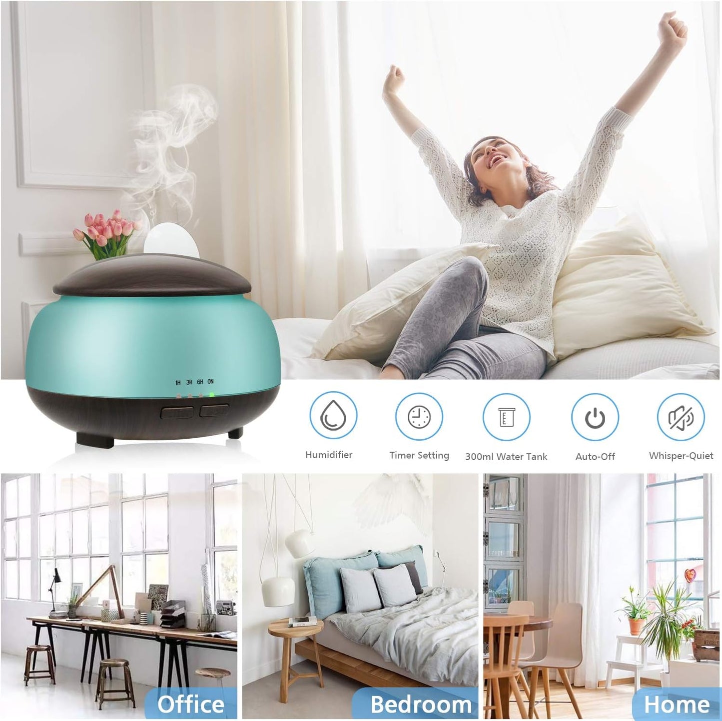 Essential Oil Diffuser, Daroma Aromatherapy Diffuser with Remote Control,300ml Aroma Ultrasonic Nebulizing Cool Mist Humidifier,7 Color Mood Lights & Waterless Auto-Off for Home Office Gift,Dark Wood