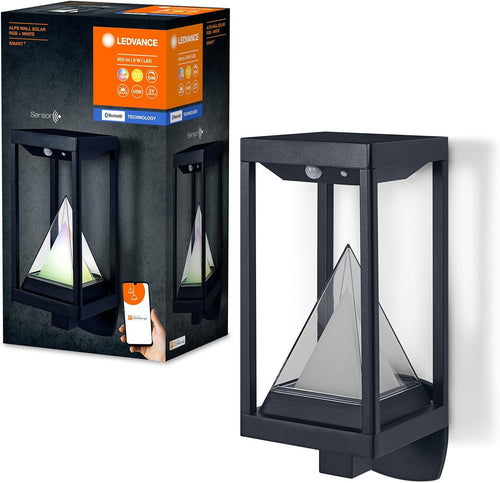 LEDVANCE SMART+ ALPS Outdoor Bluetooth Solar Light with Sensor, Warm White Light (3000K) and Colourful, No Power Supply, Up to 2.5 Hours at 100% Light, Rechargeable with USB-C Cable, IP44