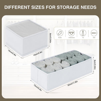 DIMJ 8 PCS Drawer Organizer Sock Organizer Underwear Drawer Organizer Divider Wardrobe Clothes Organizer Collapsible Closet Organizers Storage Box for Sock, Ties, Panties(White)