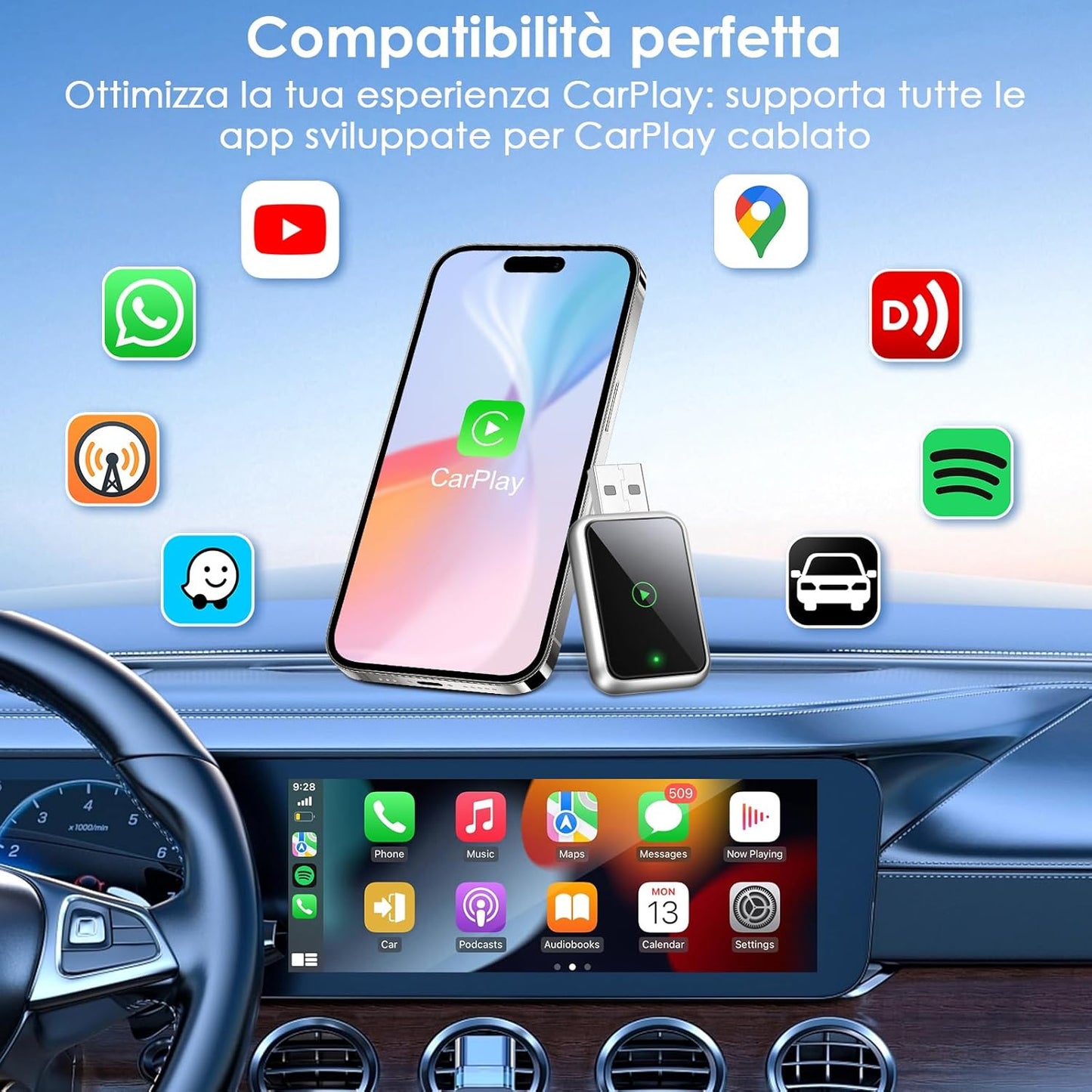 CarPlay Wireless Adapter 2025 Upgrade, Wired to Wireless Converter, Plug & Play USB C/A, Compatible with iPhone iOS 10+ and Cars with CarPlay