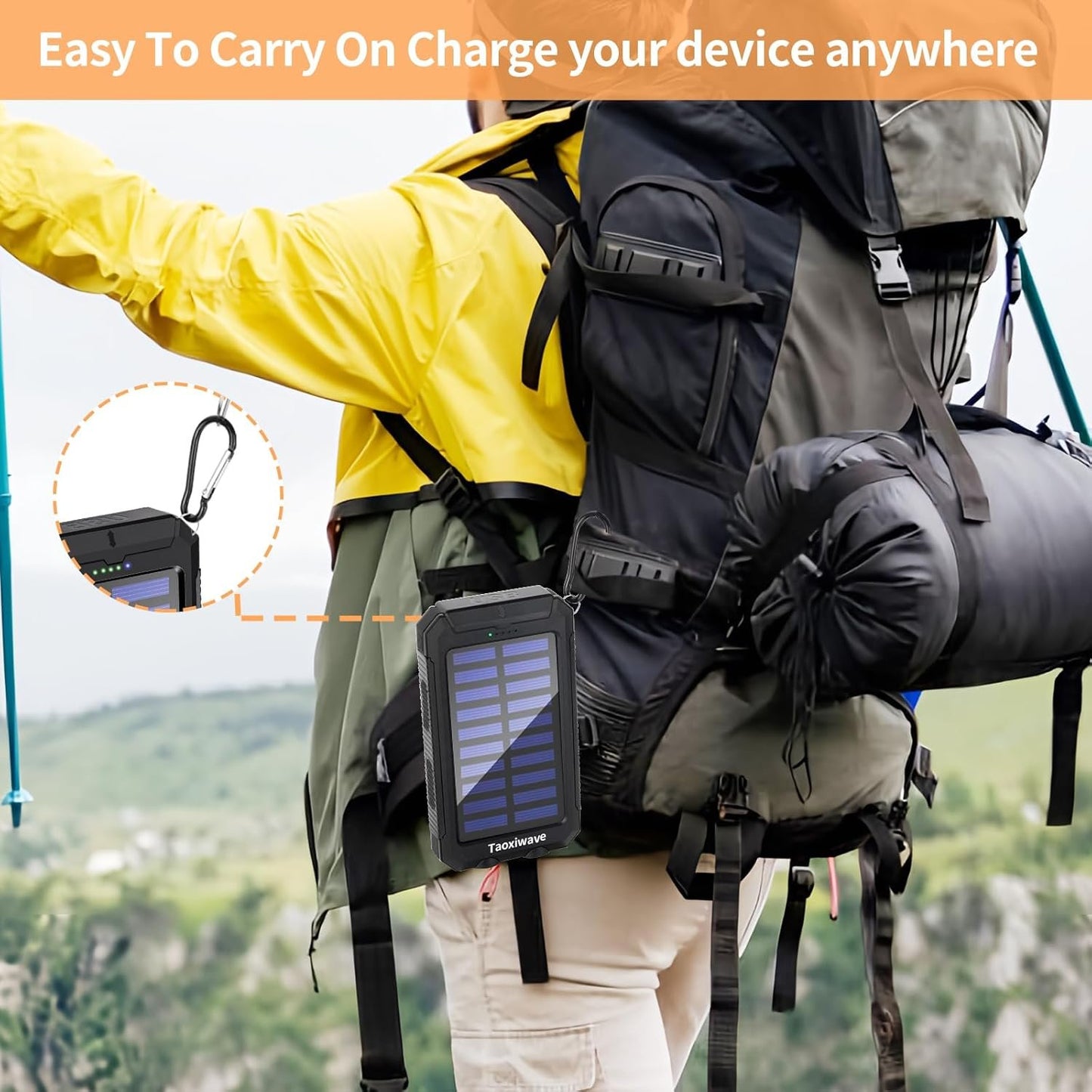 Solar Power Bank, Portable Charger,Fast Charging 38800mAh Waterproof Portable External Backup Battery Pack Power Bank,Camping Solar Charger with Dual USB/Flashlight and Compass (Black)