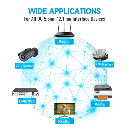 2 Pack 33ft 10M Power Extension Cable, 2PCS DC 12V 2.1mm x 5.5mm Power Adapter Extension Cord, Compatible with 12V DC Power Supply Adapter or Wall Charger for CCTV Security Camera(2Pack, White)