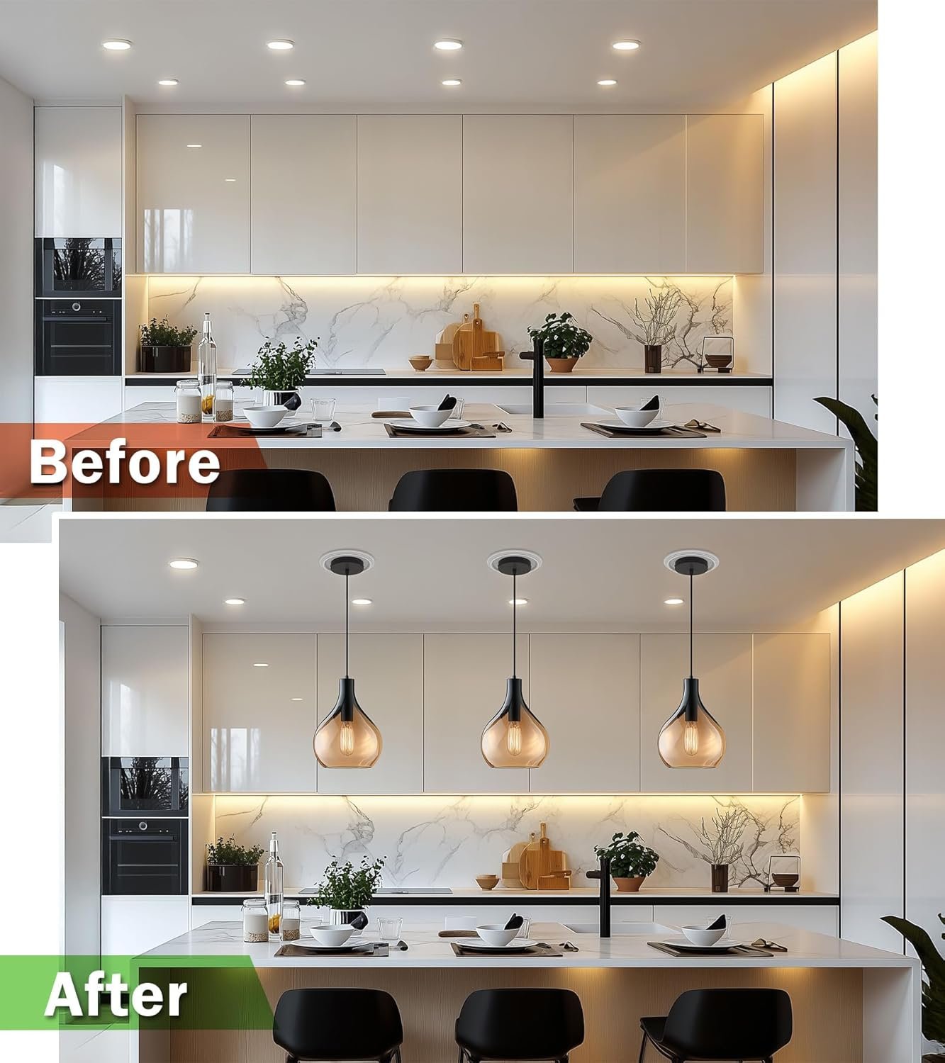 tebio R5 and R6 Recessed Can Light Conversion Kit, Light Fixture Upgrade, Pendant Light, Fan Compatible, Includes 7¾ Inch Decorative Plastic Medallion, White Finish