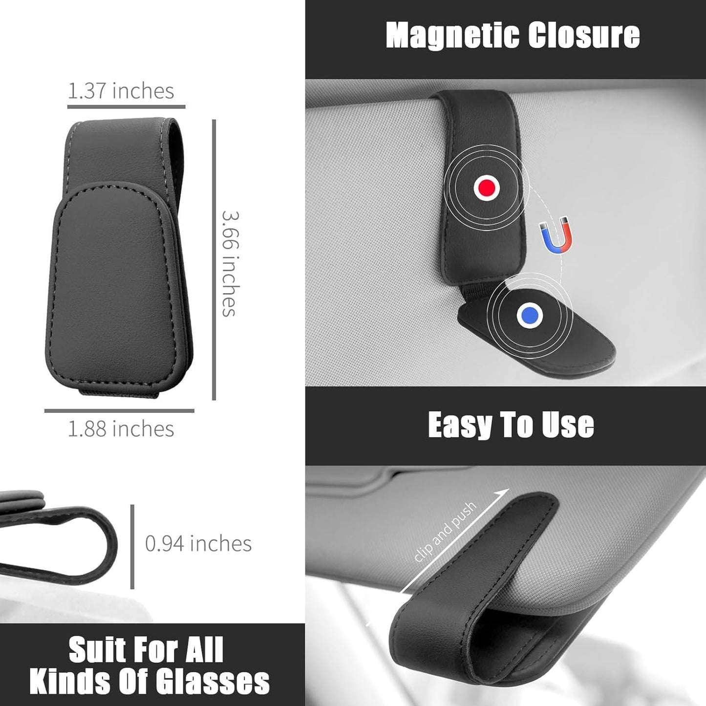 Car Accessories Interior, 4 Pack Car Accessories Include 1 Car Tissue Holder, 1 Car Sunglasses Holder, 2 Car Seat Headrest Hook, Christmas Automotive Car Essentials for Car Sun Visor ï¼ˆBlackï¼‰